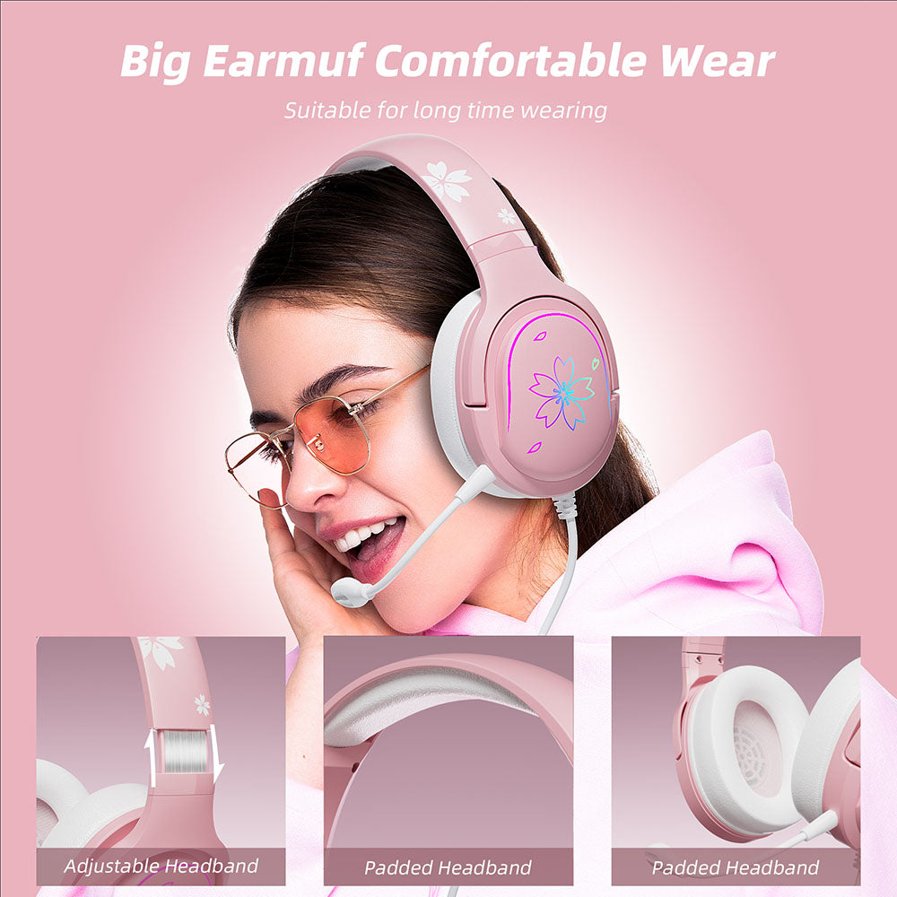 Mytrix Sakura Pink RGB Gaming Headset - Cherry Blossom RGB Gradient Light, 360 Rotation Mic with In-Line Control Mytrix Sakura Pink RGB Gaming Headset - Cherry Blossom RGB Gradient Light, 360 Rotation Mic with In-Line Control